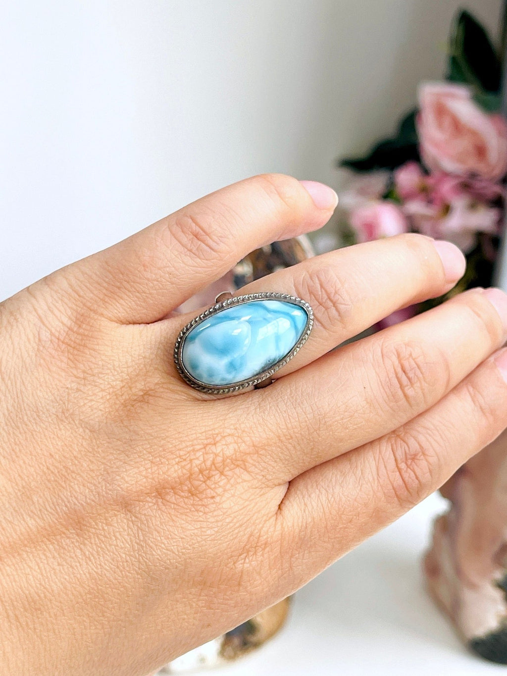 Larimar Ring, Large AAA+ Grade Natural Larimar 925 Silver Ring, High Quality Larimar, Larimar Jewllery DIY, Crystal Gift - Million Years Crystal