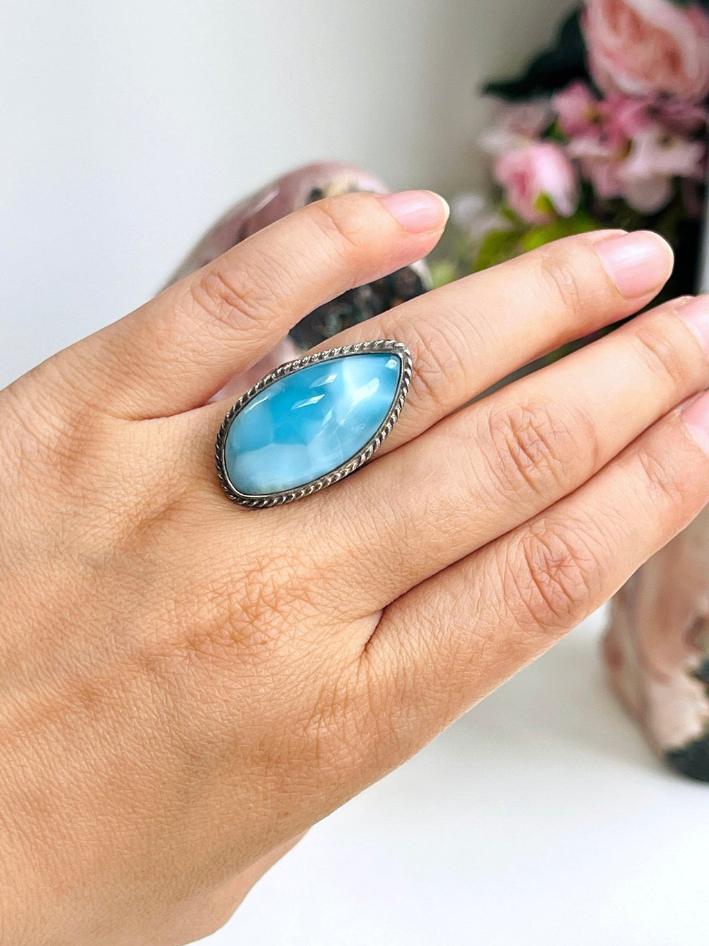 Larimar Ring, Large AAA+ Grade Natural Larimar 925 Silver Ring, High Quality Larimar, Larimar Jewllery DIY, Crystal Gift - Million Years Crystal