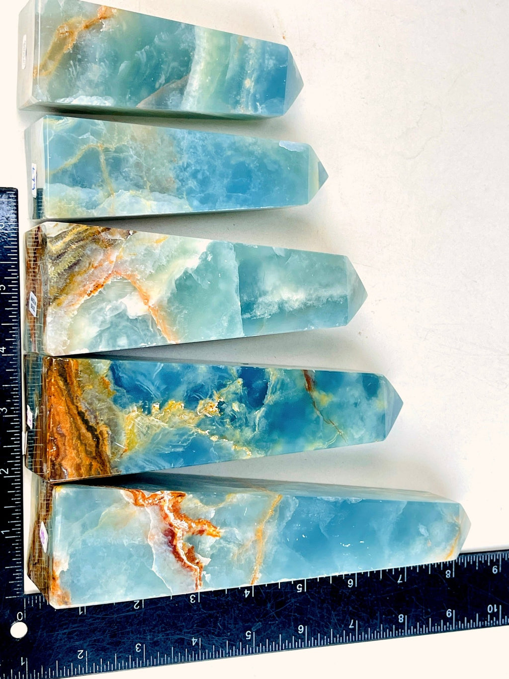 Lemurian Aquatine Calcite Tower : Rare Crystal Point, Large Blue Onyx Towers, Healing Stone - Million Years Crystal