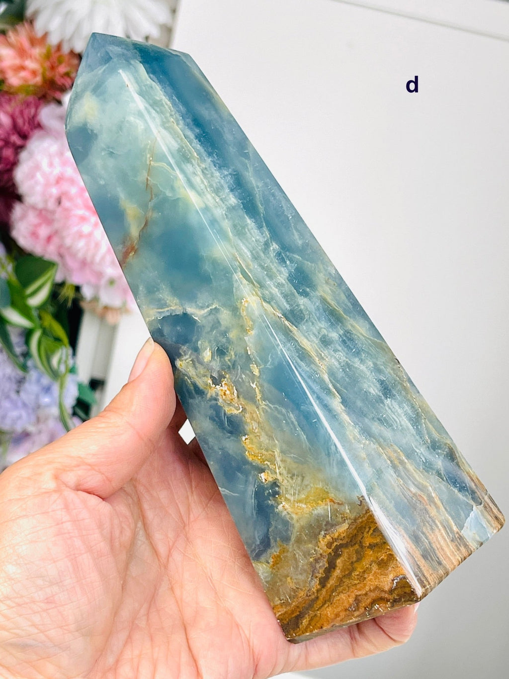 Lemurian Aquatine Calcite Tower : Rare Crystal Point, Large Blue Onyx Towers, Healing Stone - Million Years Crystal