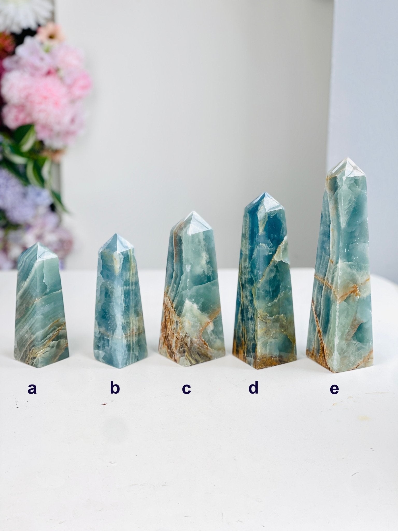 Lemurian Aquatine Calcite Tower : Rare Crystal Point, Large Blue Onyx Towers, Healing Stone - Million Years Crystal