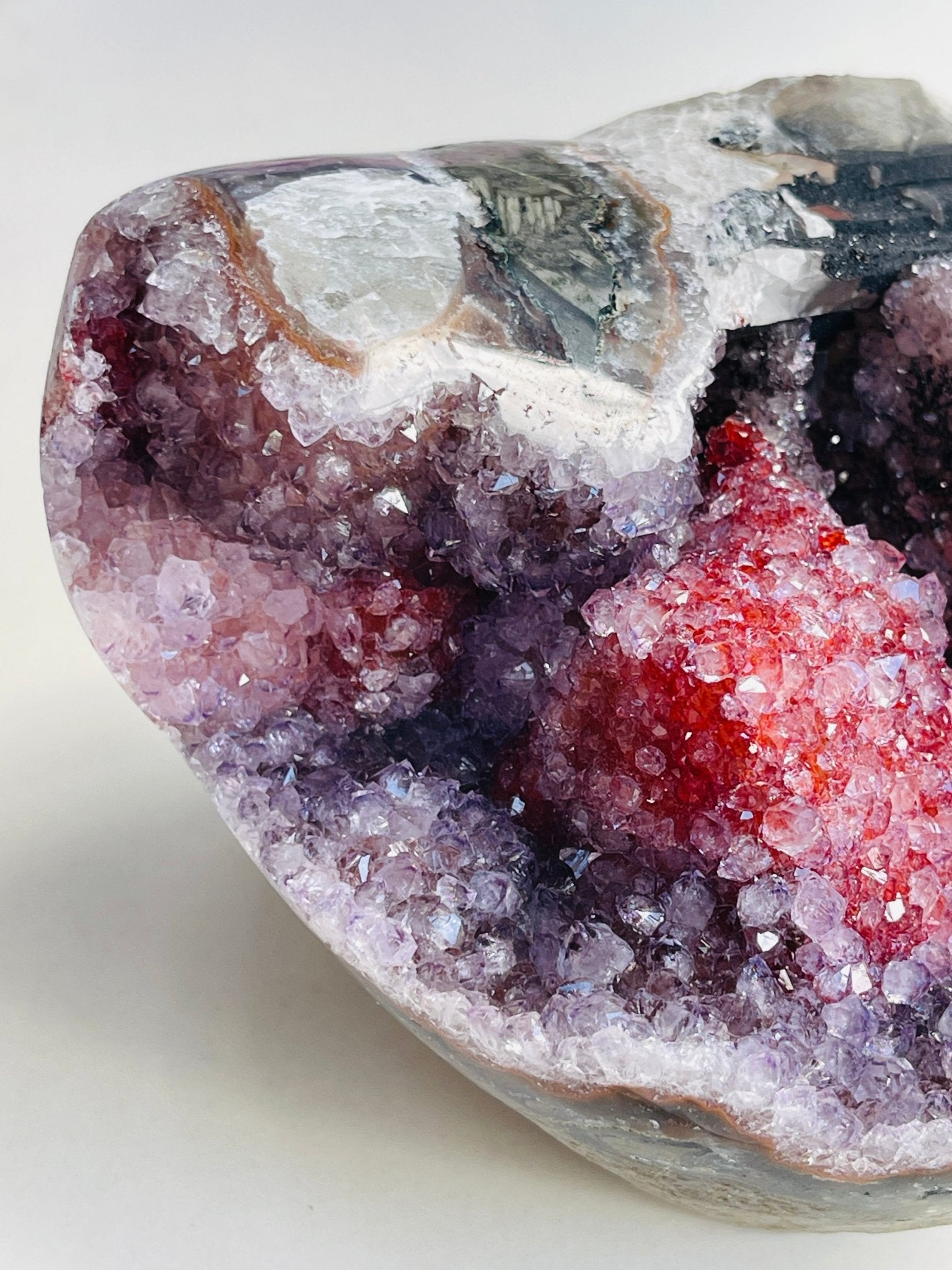 Museum-Grade Amethyst & Crimson Calcite Specimen – Multi-Mineral Statement Piece - Million Years Crystal