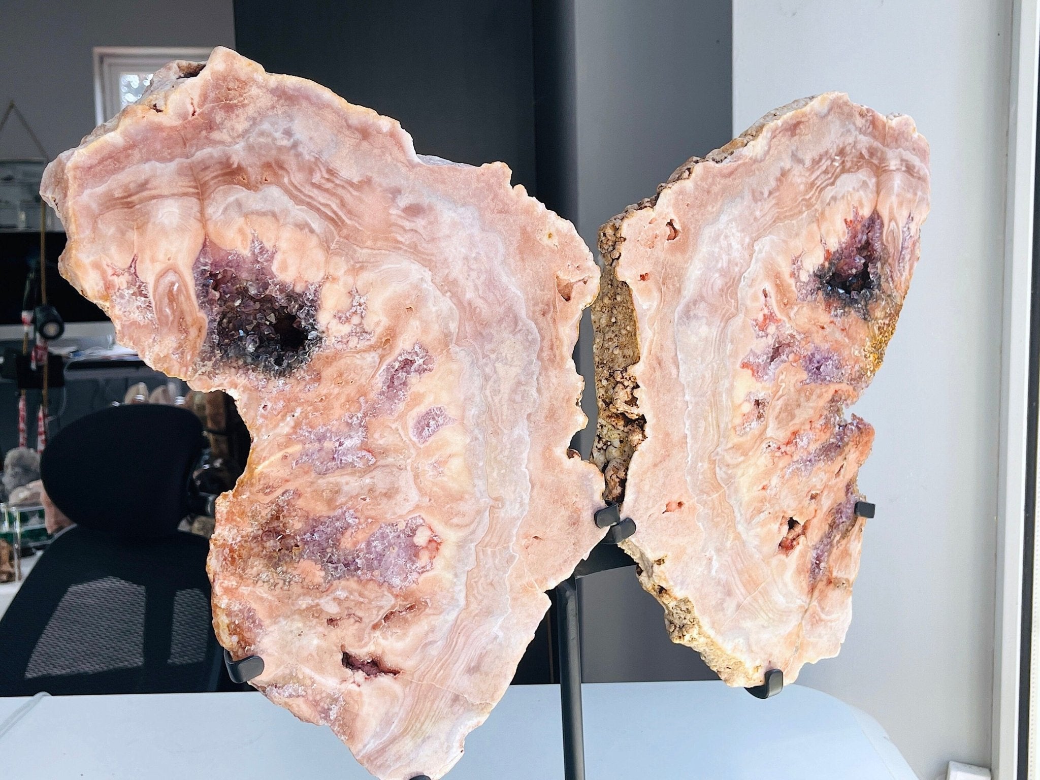 Museum Size Pink Amethyst Angel Wings XXXL Brazilian Collector Specimen on Custom Stand - Million Years Crystal
