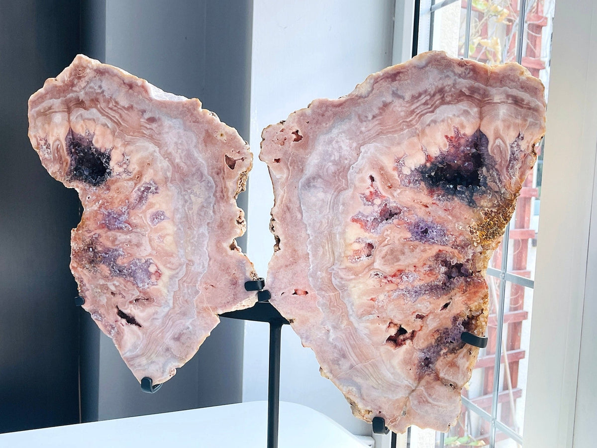 Museum Size Pink Amethyst Angel Wings XXXL Brazilian Collector Specimen on Custom Stand - Million Years Crystal