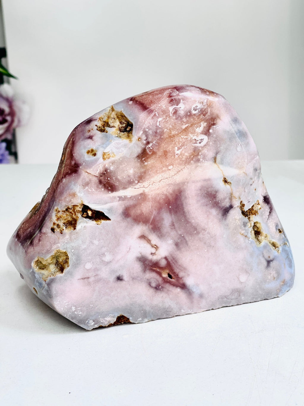 Natural Pink Amethyst Freeform with golden quartz flower 1.3kg - Million Years Crystal