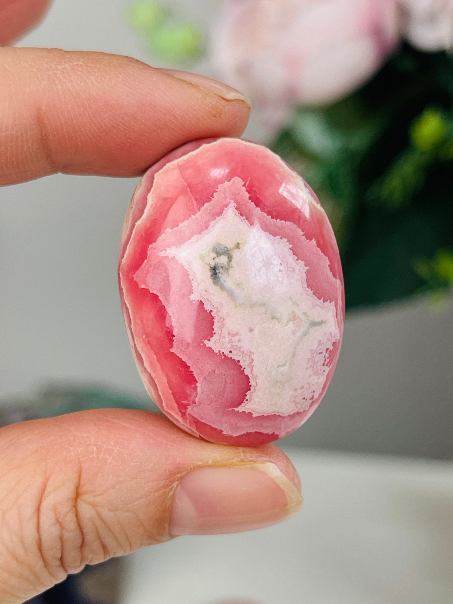 Natural Rhodochrosite Palmstone | Pink Healing Crystal 5 - Million Years Crystal