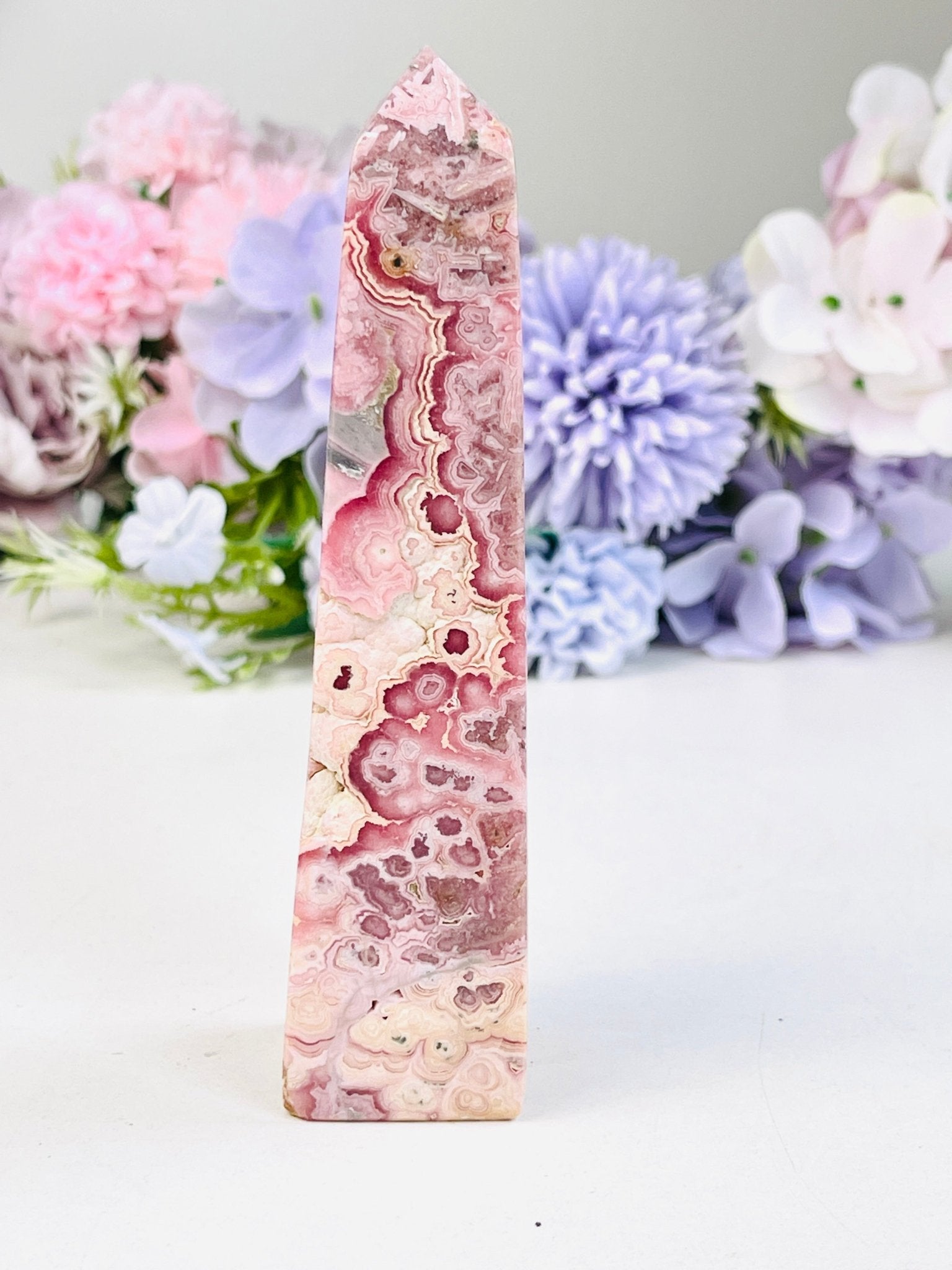 Natural Rhodochrosite Tower | Intricate Banded Pink Specimen from Argentina - Million Years Crystal