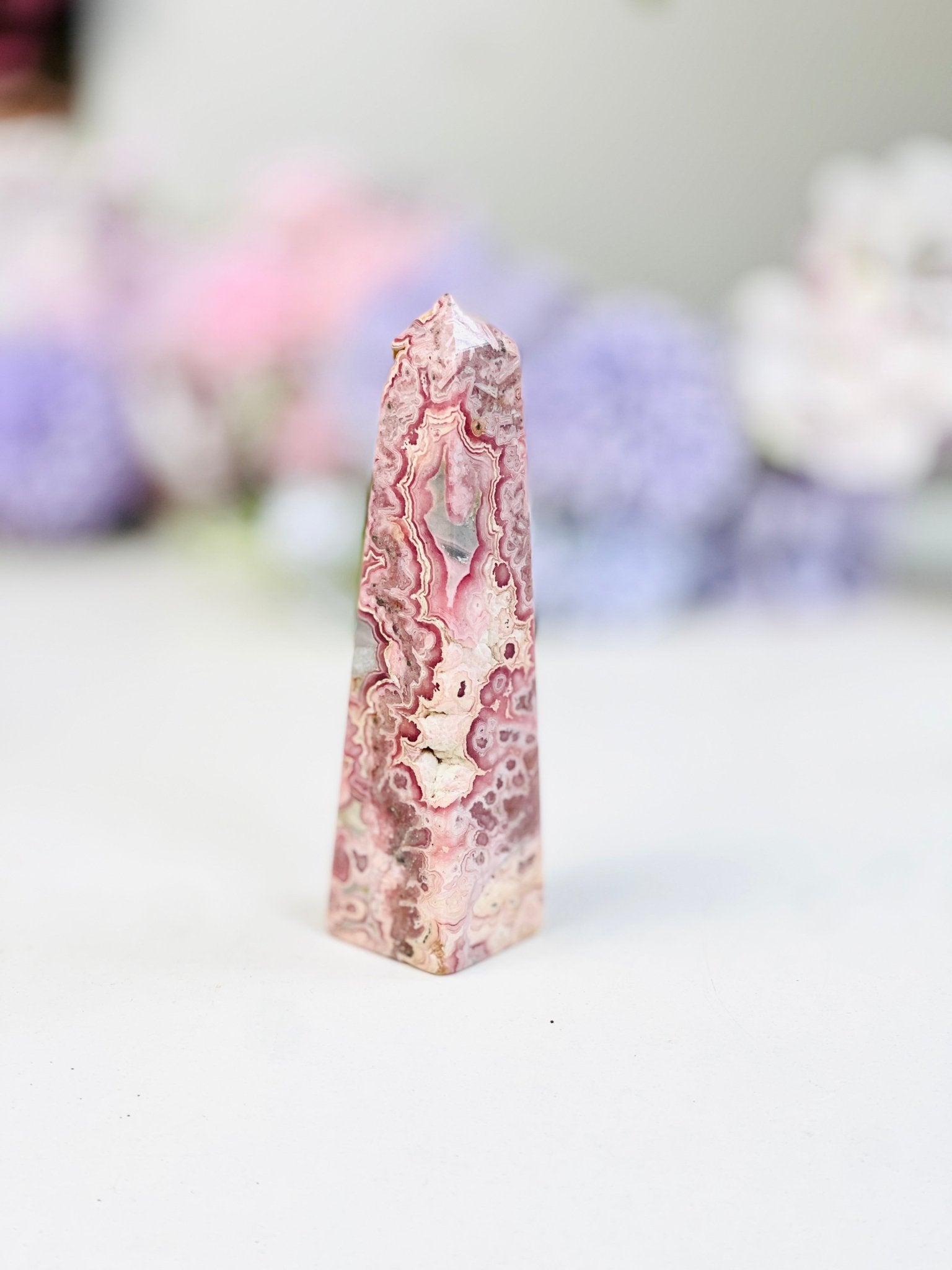 Natural Rhodochrosite Tower | Intricate Banded Pink Specimen from Argentina - Million Years Crystal