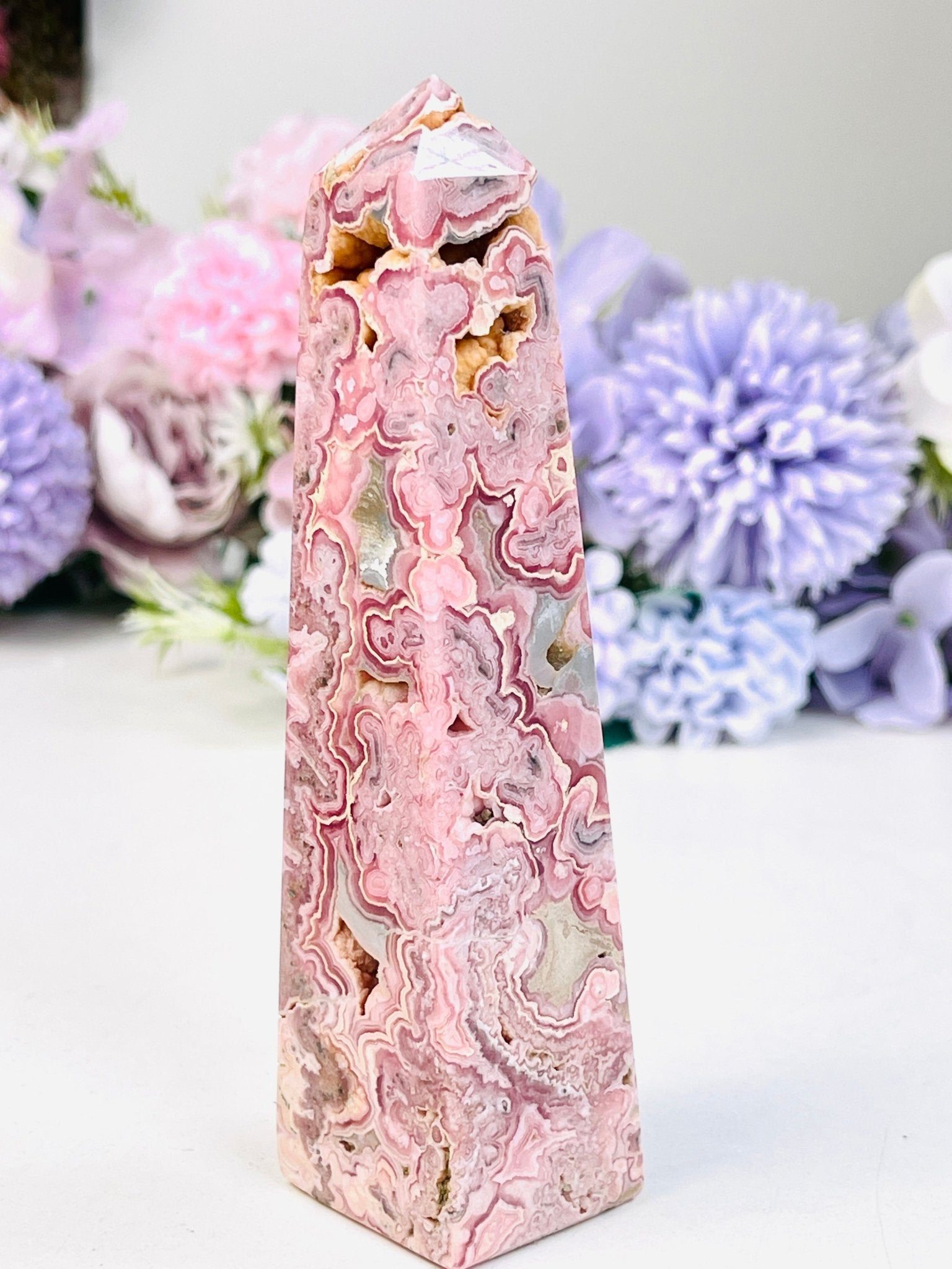Natural Rhodochrosite Tower | Intricate Banded Pink Specimen from Argentina - Million Years Crystal
