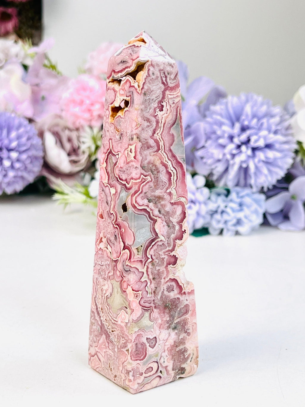 Natural Rhodochrosite Tower | Intricate Banded Pink Specimen from Argentina - Million Years Crystal