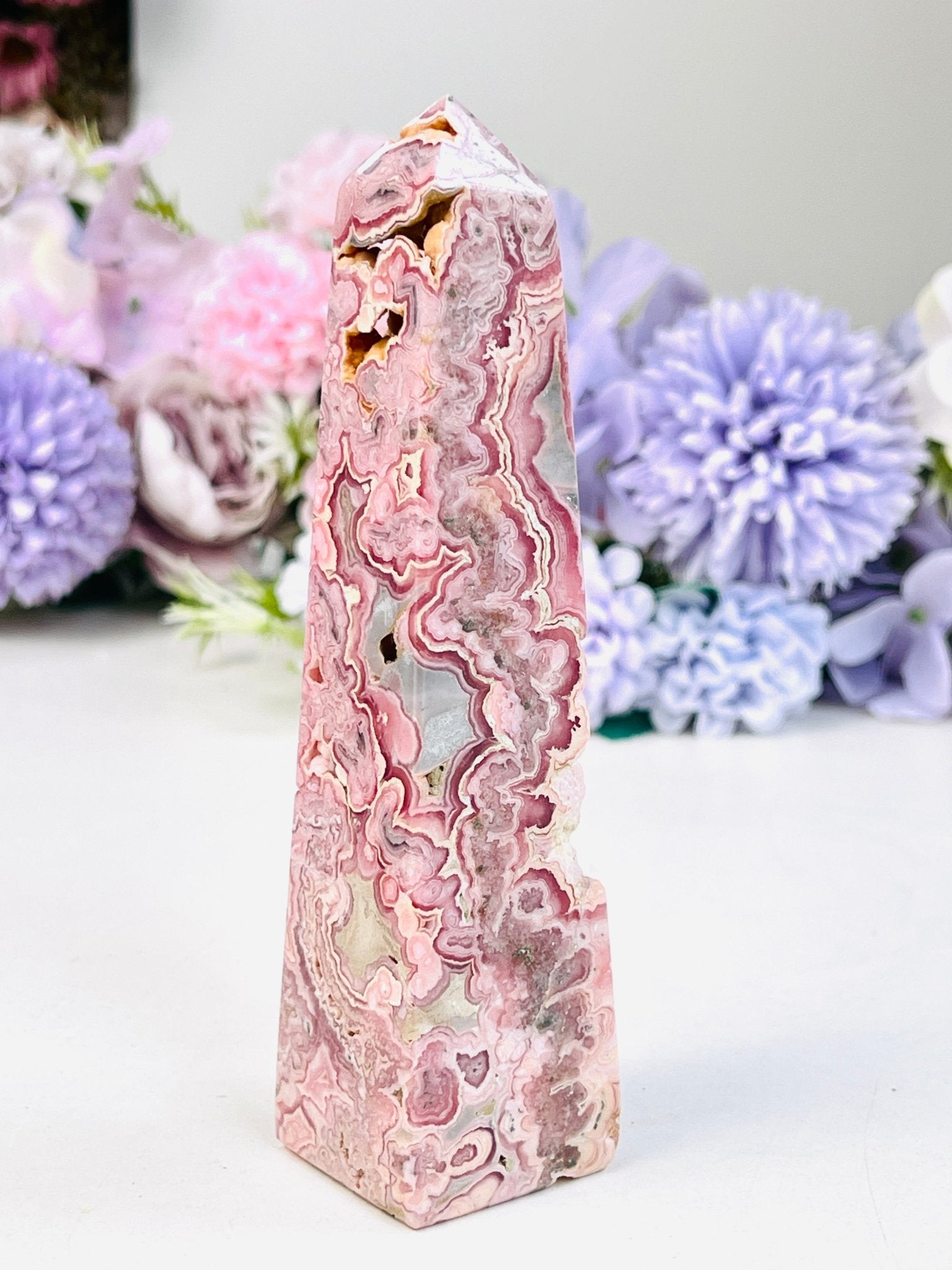 Natural Rhodochrosite Tower | Intricate Banded Pink Specimen from Argentina - Million Years Crystal