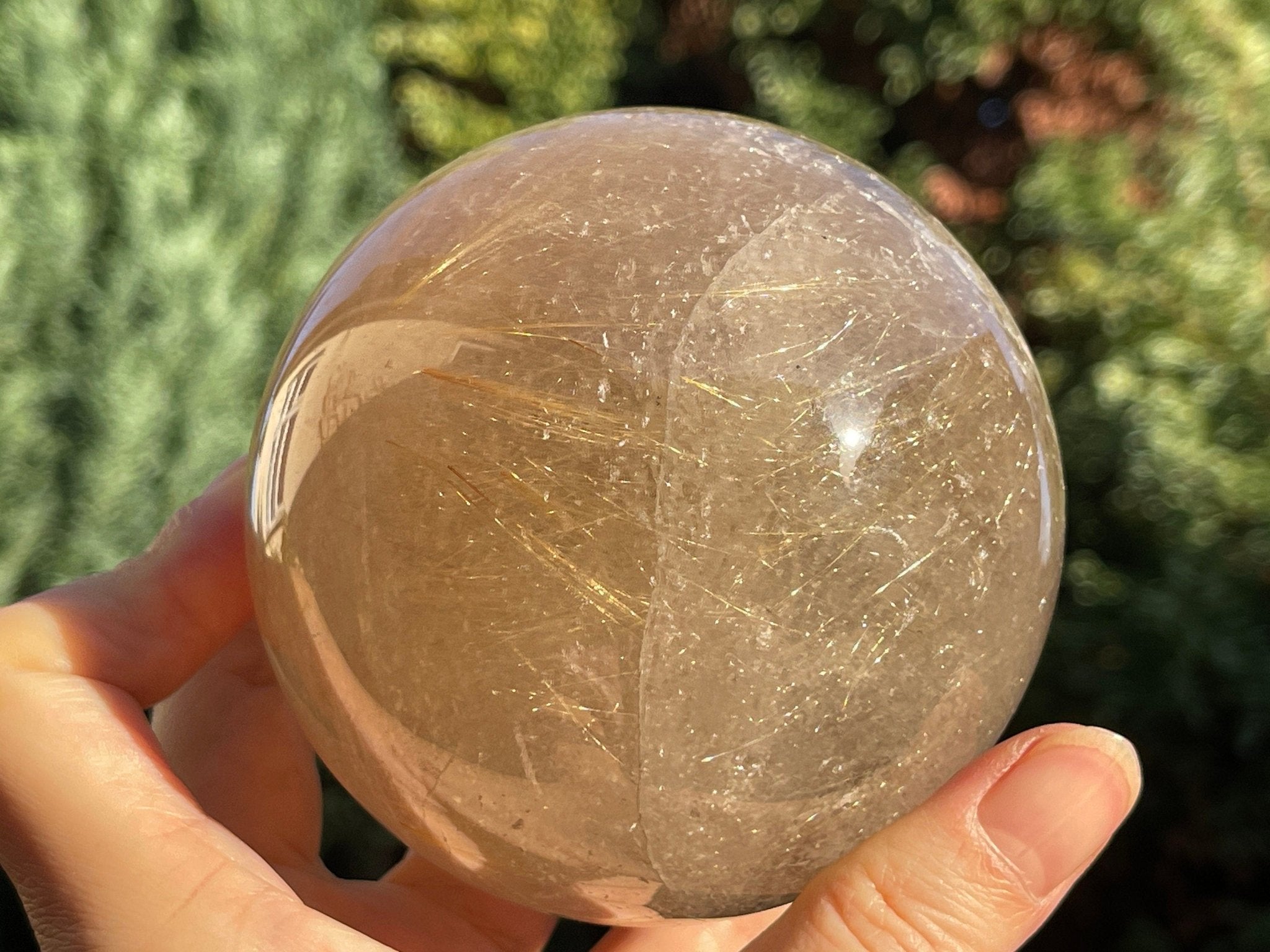 Natural Rutilated Smoky Quartz Sphere, 800g High Grade Golden Rutile Rutilated Smokey Quartz with Phantoms , Rare Crystals, Crystal Gift - Million Years Crystal