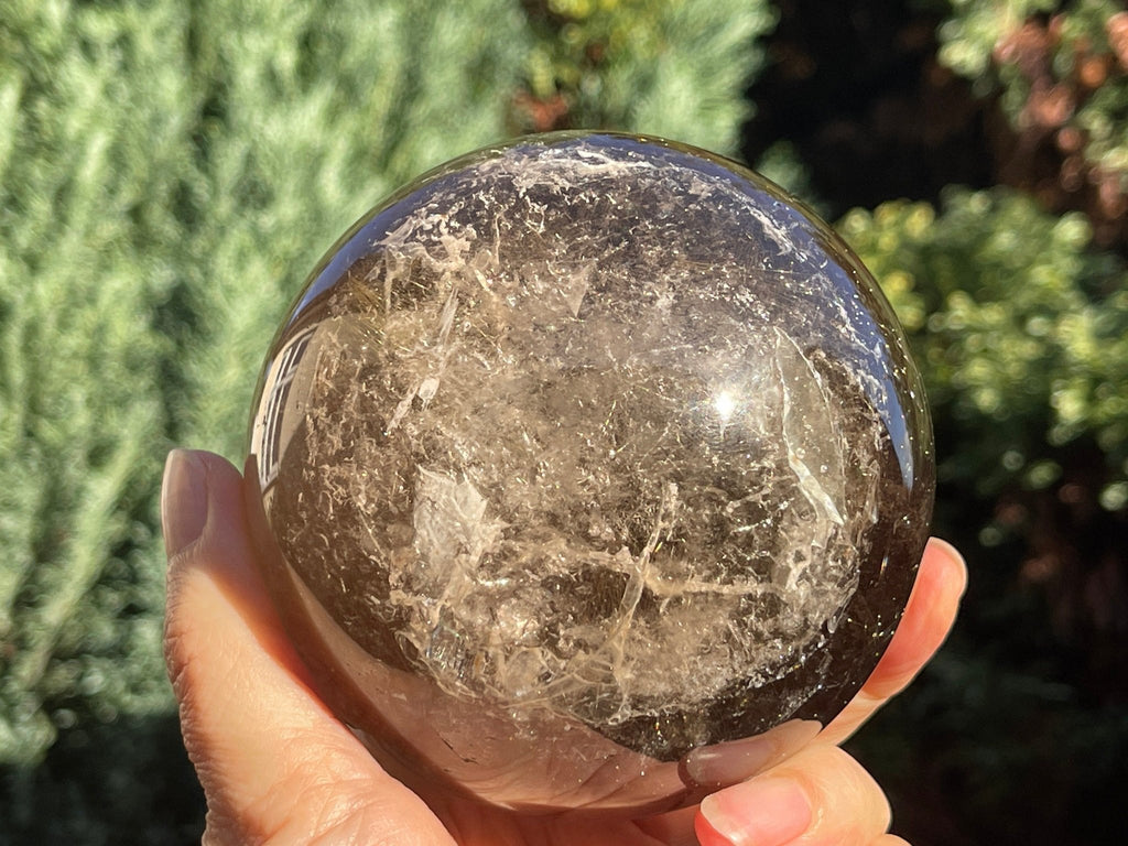 Natural Rutilated Smoky Quartz Sphere, High Grade Golden Rutile Rutilated Smokey Quartz with Phantoms , Rare Crystals, Crystal Gift - Million Years Crystal