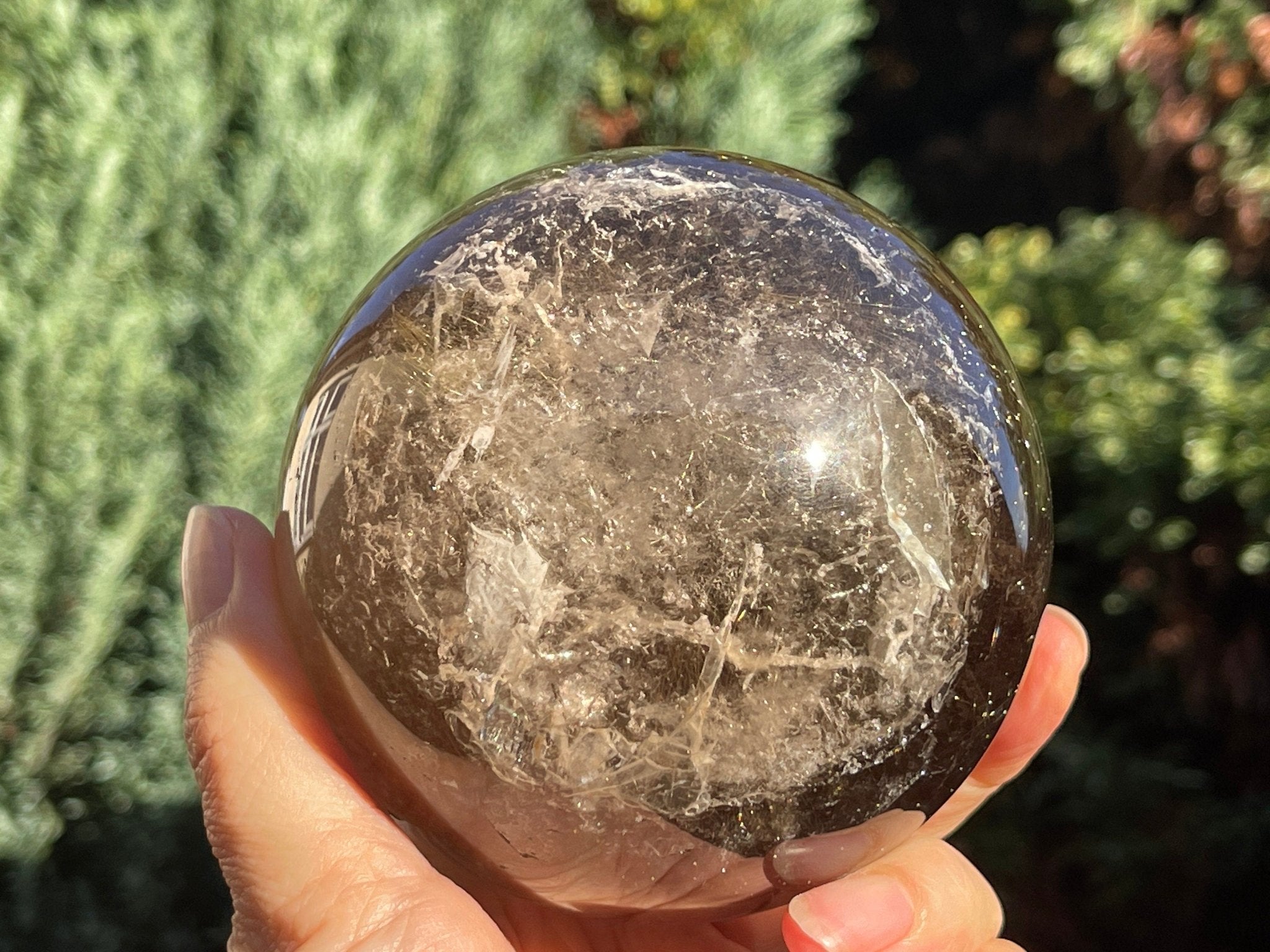 Natural Rutilated Smoky Quartz Sphere, High Grade Golden Rutile Rutilated Smokey Quartz with Phantoms , Rare Crystals, Crystal Gift - Million Years Crystal