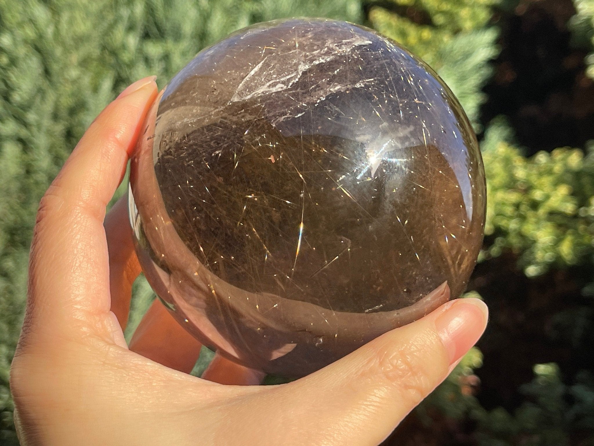 Natural Rutilated Smoky Quartz Sphere, High Grade Golden Rutile Rutilated Smokey Quartz with Phantoms , Rare Crystals, Crystal Gift - Million Years Crystal