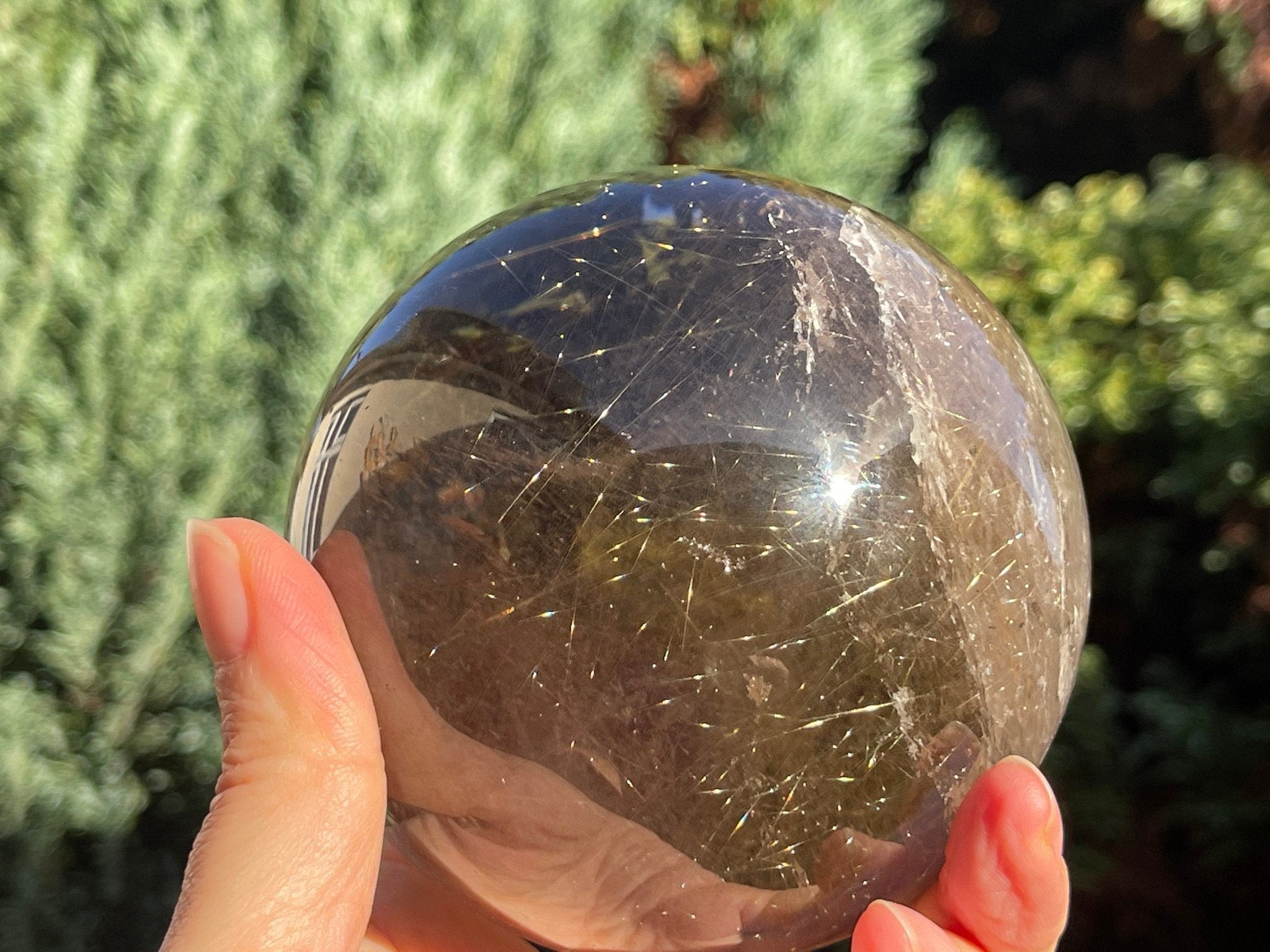 Natural Rutilated Smoky Quartz Sphere, High Grade Golden Rutile Rutilated Smokey Quartz with Phantoms , Rare Crystals, Crystal Gift - Million Years Crystal