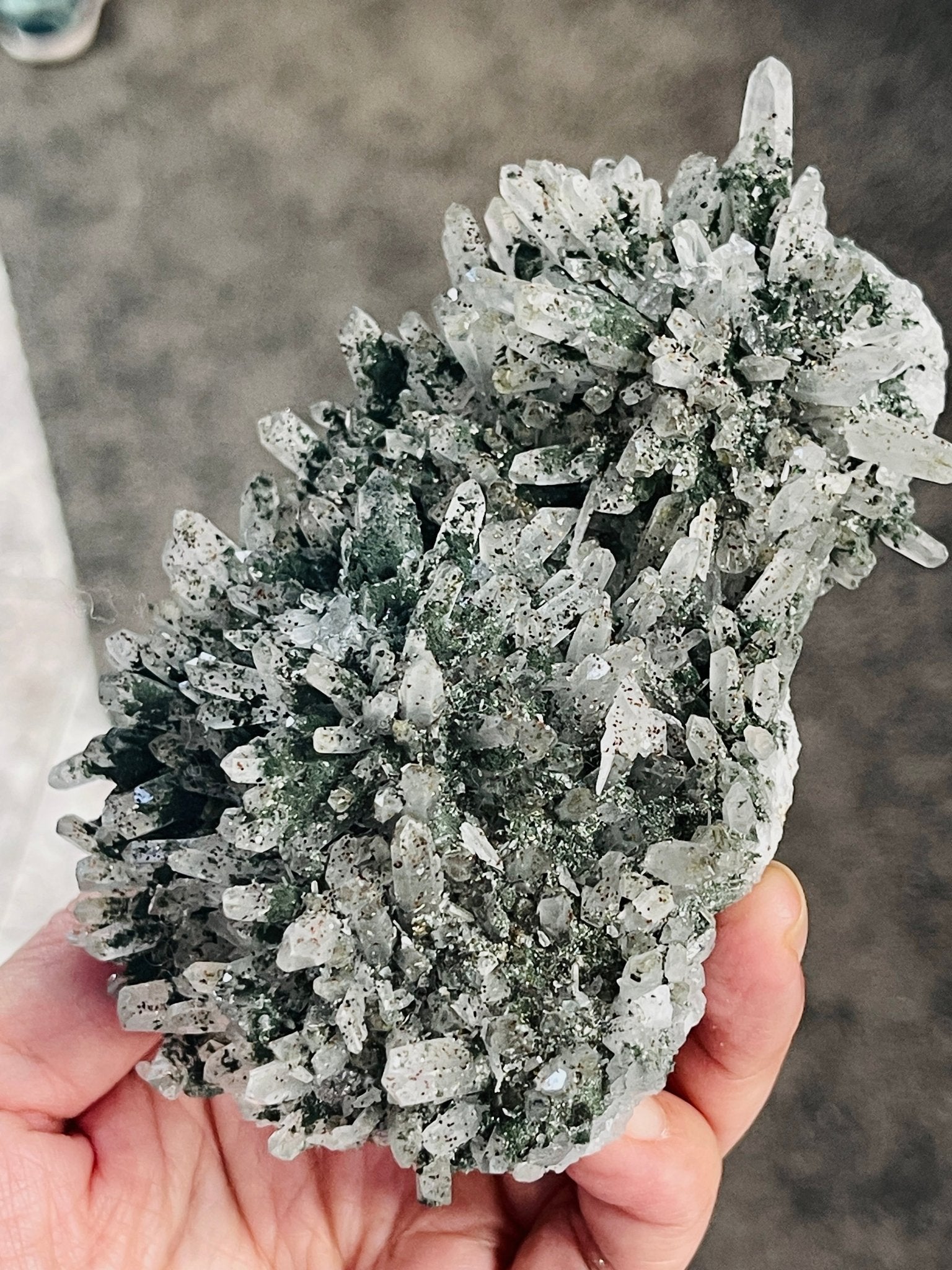 Needle Quartz Cluster with Epidote & Pyrite | Bulgaria Mineral Specimen - Million Years Crystal
