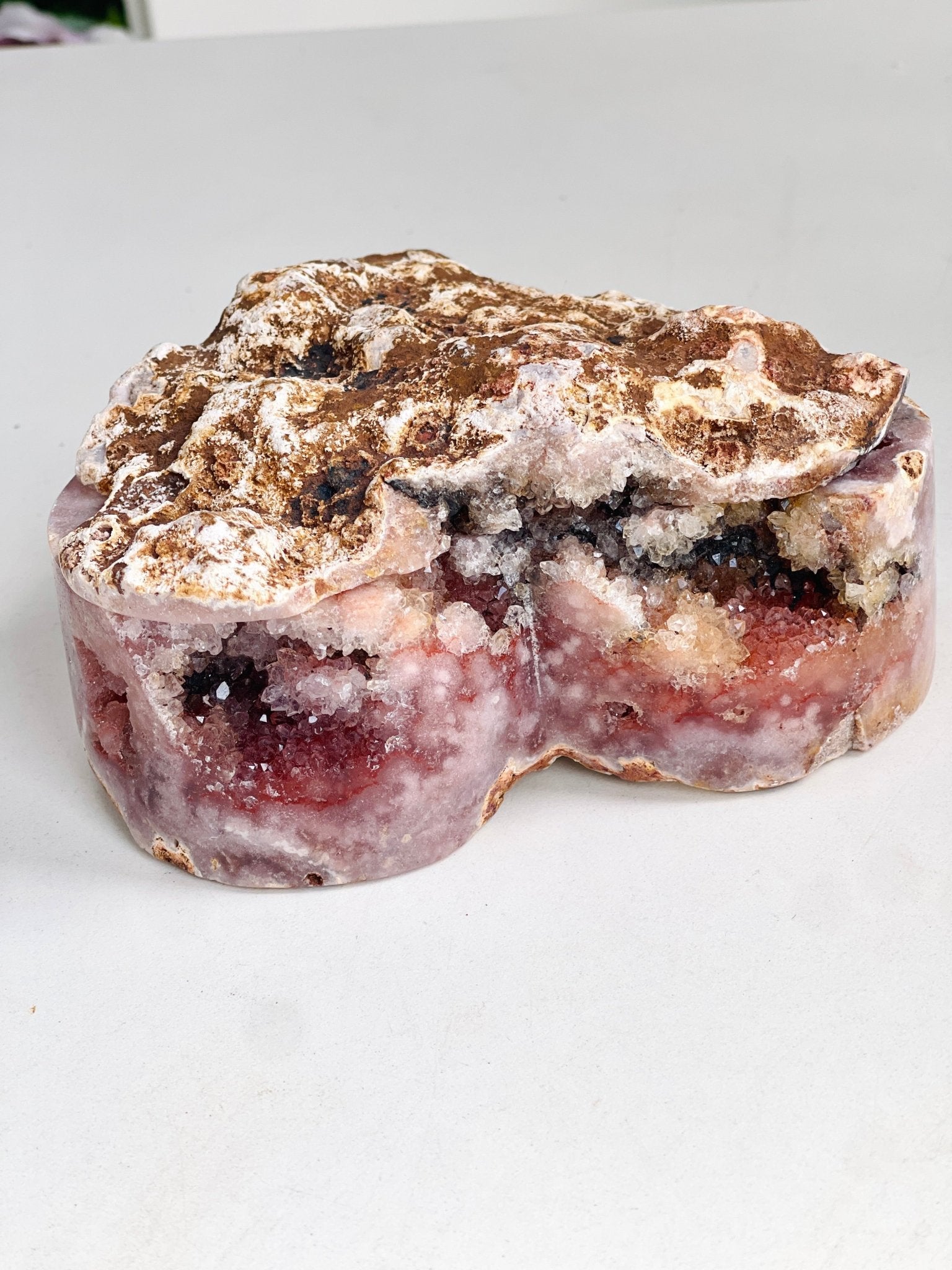 Paired Pink Amethyst Heart Geode | Deep Druzy Split Crystal | Brazil - Million Years Crystal