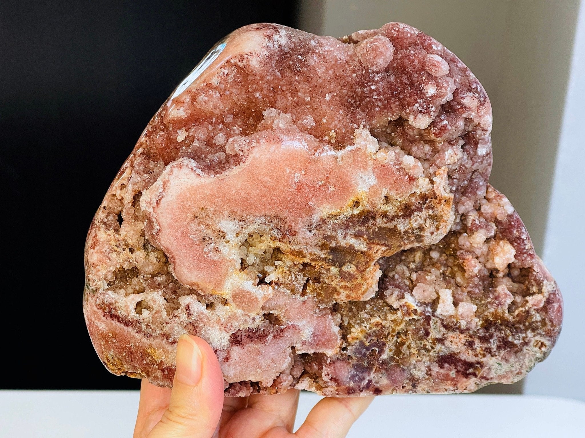Pink Amethyst, 1.55kg Pink Amethyst Freefrom with Quartz Druzy, Pink Amethyst Stand, Pink Amethyst Crystal,Crystal Gift,Home decor - Million Years Crystal