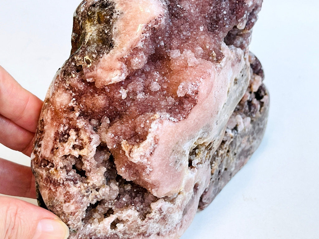 Pink Amethyst, 1.55kg Pink Amethyst Freefrom with Quartz Druzy, Pink Amethyst Stand, Pink Amethyst Crystal,Crystal Gift,Home decor - Million Years Crystal