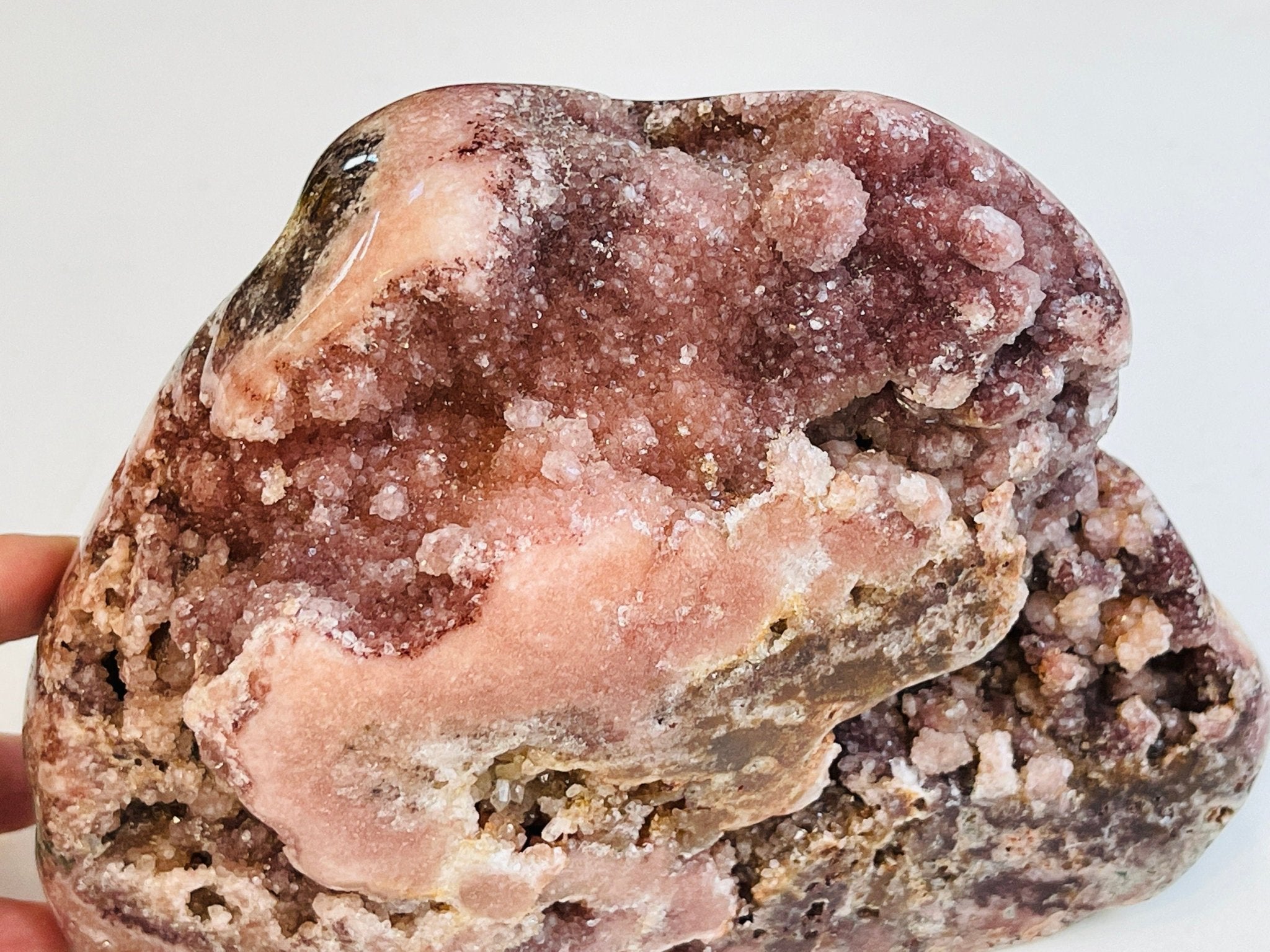 Pink Amethyst, 1.55kg Pink Amethyst Freefrom with Quartz Druzy, Pink Amethyst Stand, Pink Amethyst Crystal,Crystal Gift,Home decor - Million Years Crystal