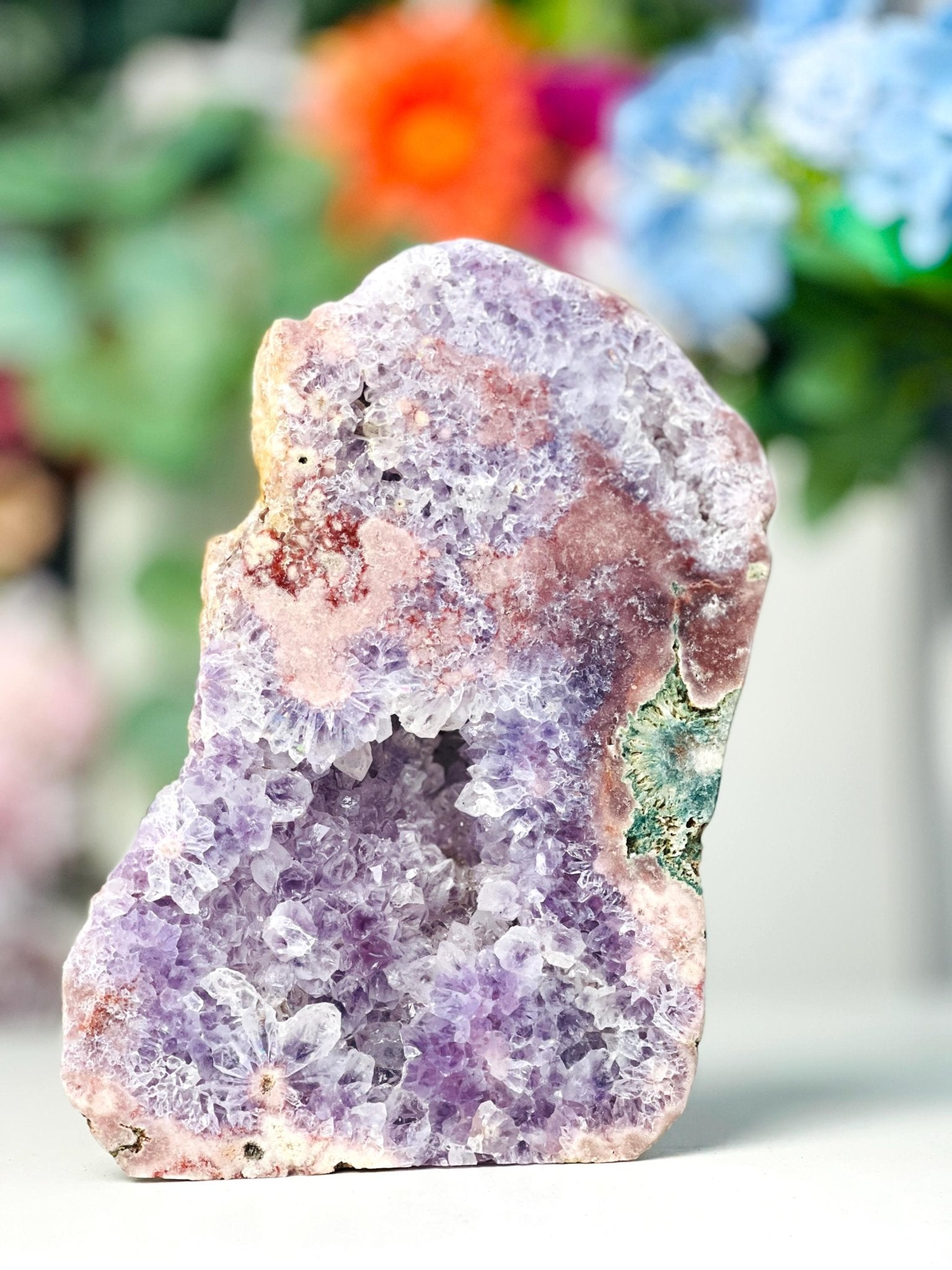 Pink Amethyst, 1.9kg Pink Amethyst Freefrom with Amethyst Druzy, Pink Amethyst Stand, Pink Amethyst Crystal,Crystal Gift,Home decor - Million Years Crystal