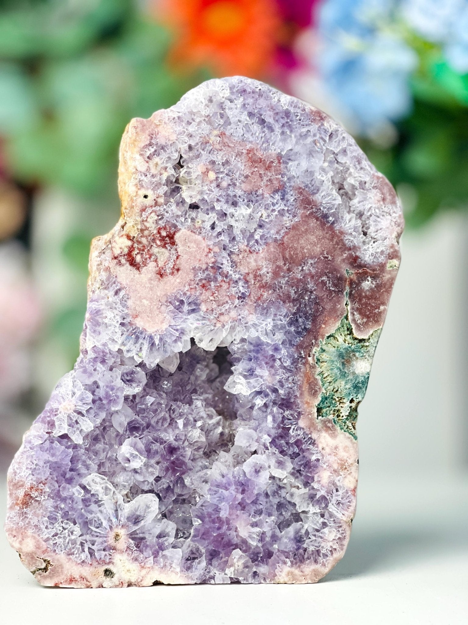 Pink Amethyst, 1.9kg Pink Amethyst Freefrom with Amethyst Druzy, Pink Amethyst Stand, Pink Amethyst Crystal,Crystal Gift,Home decor - Million Years Crystal
