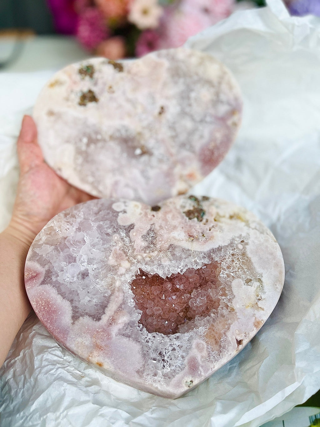 Pink Amethyst, 2.75kg High Quality Paired Pink Amethyst Heart, Pink Amethyst Heart Set, Pink Amethyst Crystals, Crystal Gift, Wedding Gift - Million Years Crystal