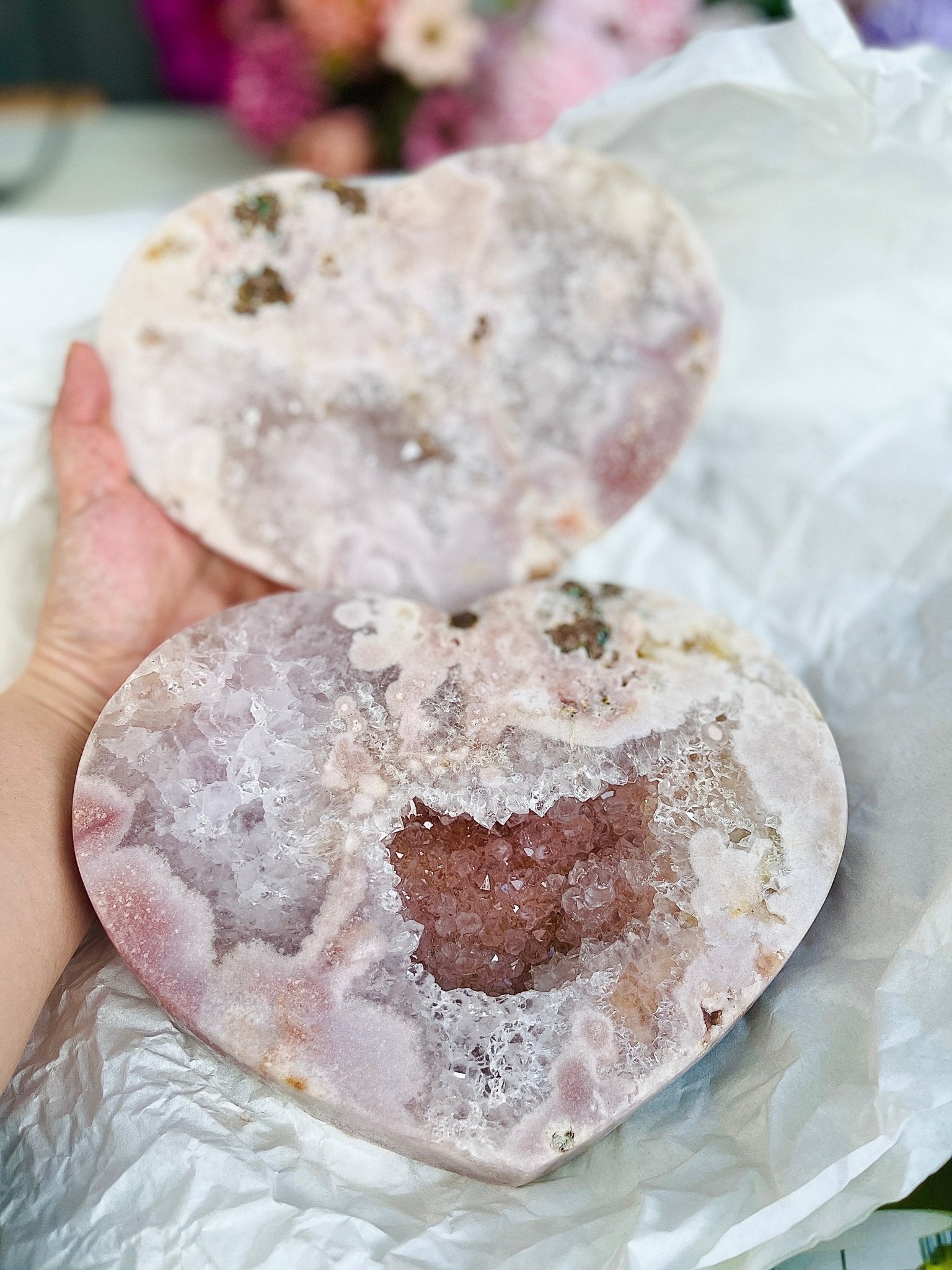 Pink Amethyst, 2.75kg High Quality Paired Pink Amethyst Heart, Pink Amethyst Heart Set, Pink Amethyst Crystals, Crystal Gift, Wedding Gift - Million Years Crystal