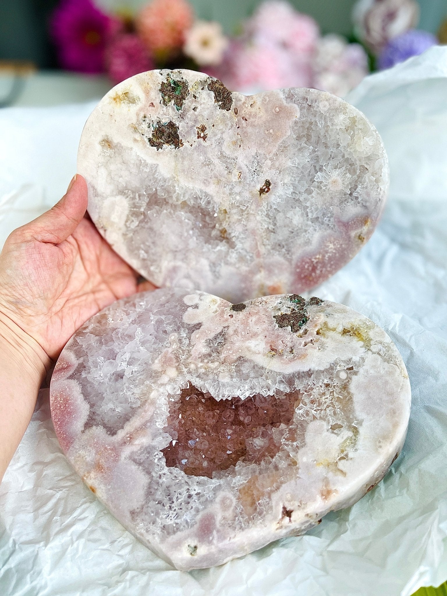 Pink Amethyst, 2.75kg High Quality Paired Pink Amethyst Heart, Pink Amethyst Heart Set, Pink Amethyst Crystals, Crystal Gift, Wedding Gift - Million Years Crystal