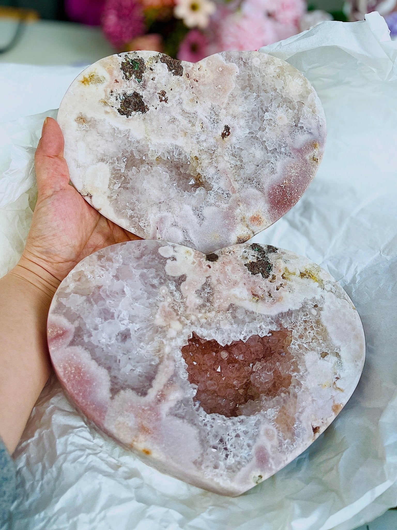 Pink Amethyst, 2.75kg High Quality Paired Pink Amethyst Heart, Pink Amethyst Heart Set, Pink Amethyst Crystals, Crystal Gift, Wedding Gift - Million Years Crystal