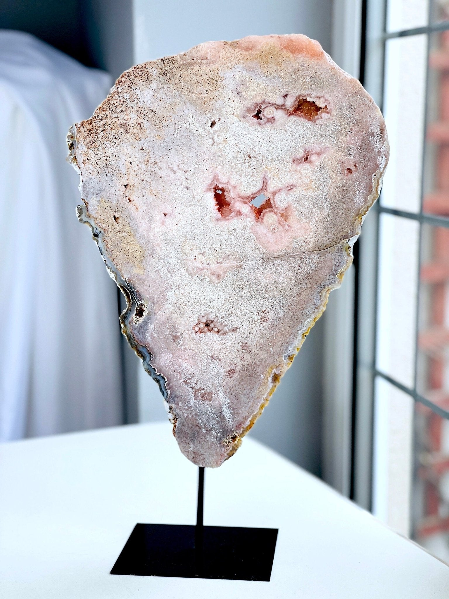 Pink Amethyst, 3.2kg Natural Pink Amethyst with Metal Stand, Pink Amethyst Druzy Slabs, Pink Amethyst Crystal,Crystal Gift,Home decor - Million Years Crystal