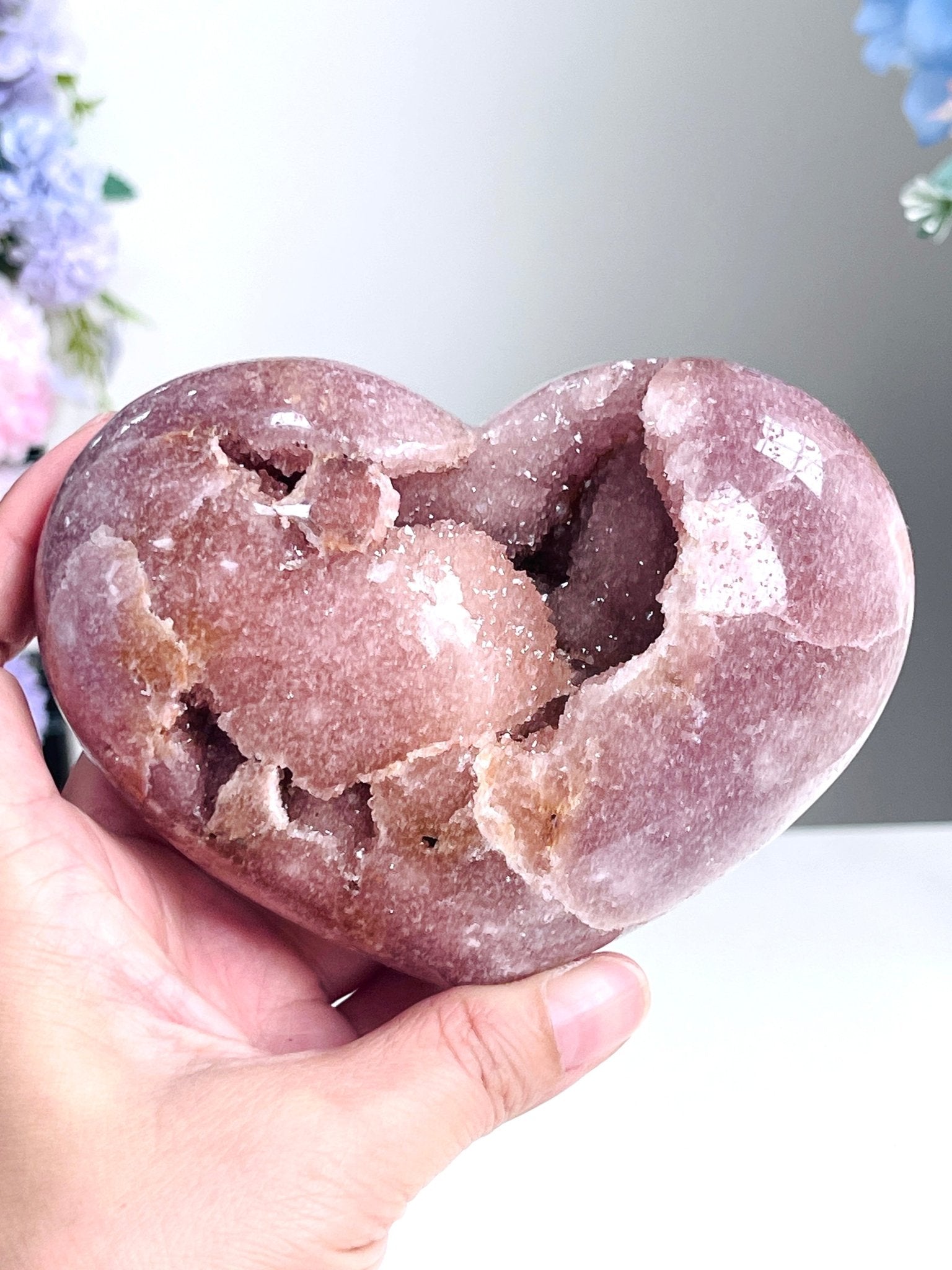 Pink Amethyst Druzy Heart – 642g Natural Healing Crystal, Pink Amethyst Heart for Gift, Meditation, Home Decor B204 - Million Years Crystal