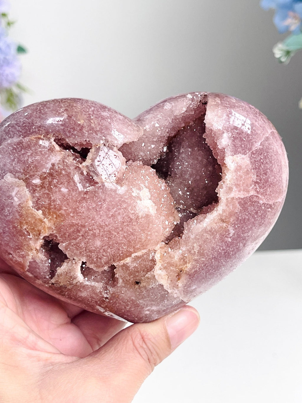 Pink Amethyst Druzy Heart – 642g Natural Healing Crystal, Pink Amethyst Heart for Gift, Meditation, Home Decor B204 - Million Years Crystal