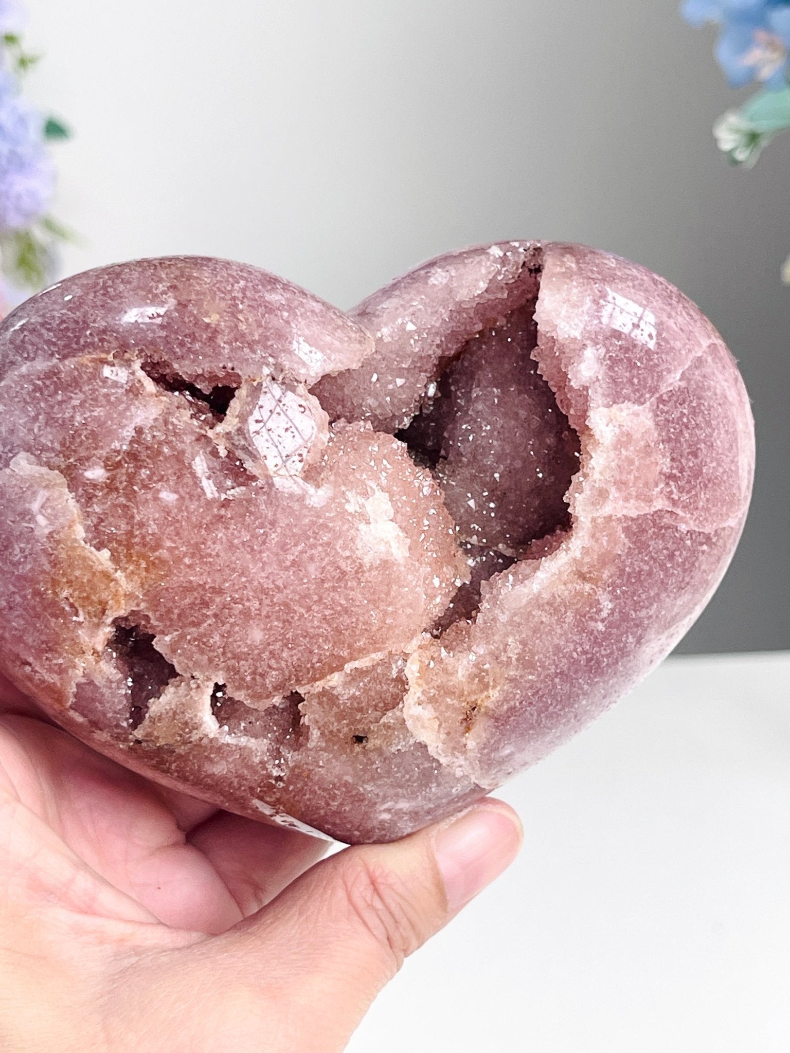 Pink Amethyst Druzy Heart – 642g Natural Healing Crystal, Pink Amethyst Heart for Gift, Meditation, Home Decor B204 - Million Years Crystal
