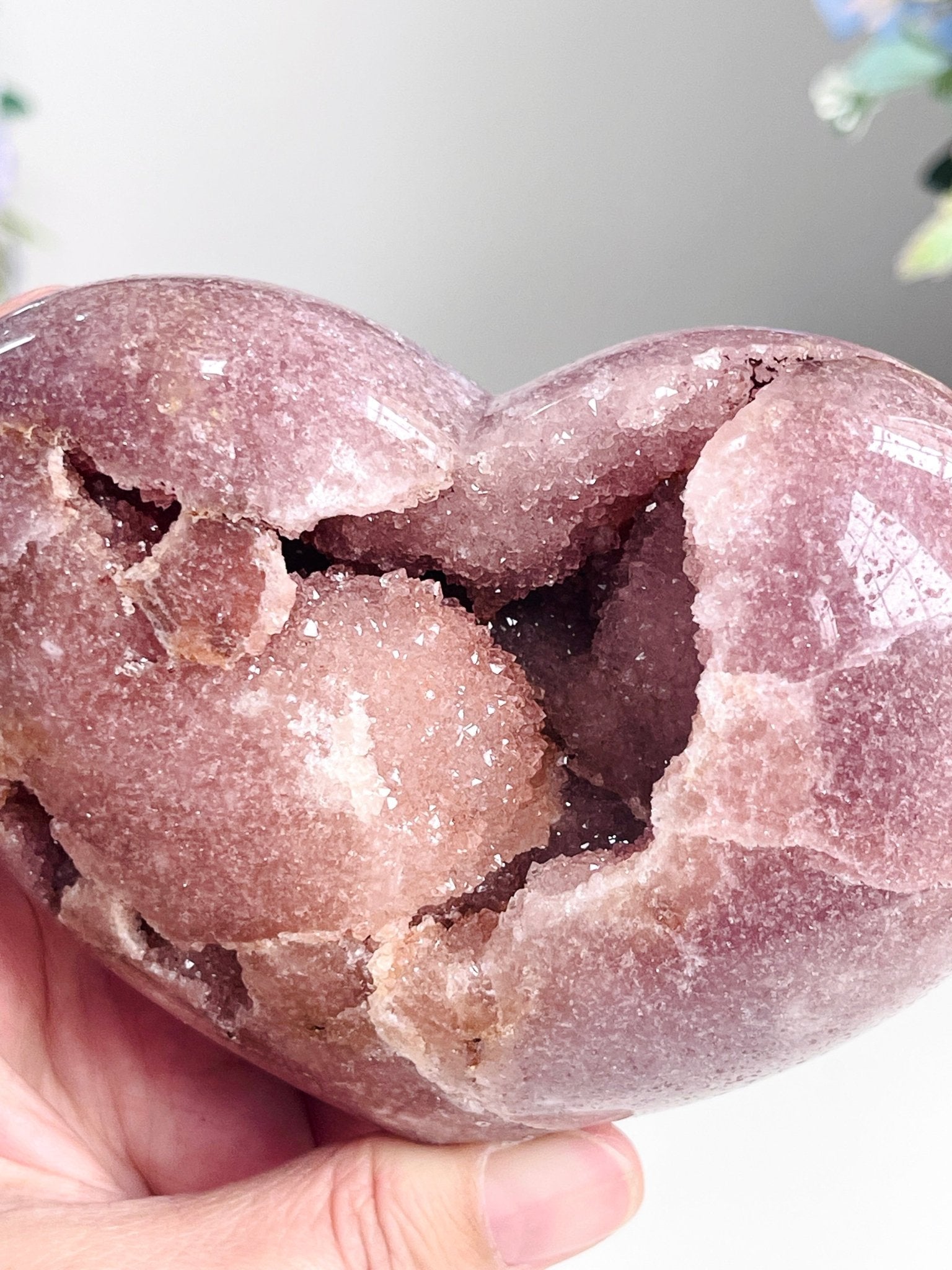 Pink Amethyst Druzy Heart – 642g Natural Healing Crystal, Pink Amethyst Heart for Gift, Meditation, Home Decor B204 - Million Years Crystal