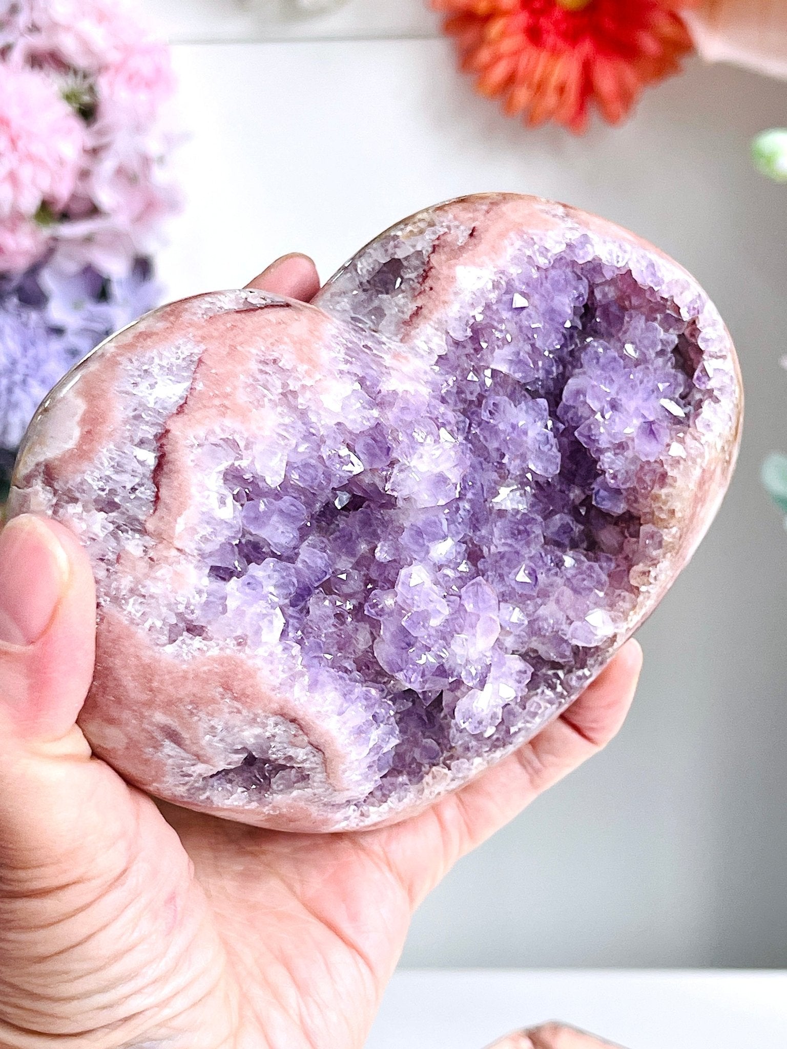 Pink Amethyst Druzy Heart – Natural Healing Crystal for Meditation & Home Decor - Million Years Crystal