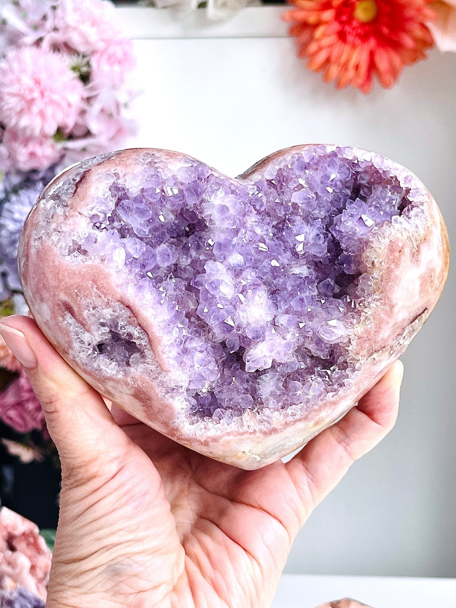 Pink Amethyst Druzy Heart – Natural Healing Crystal for Meditation & Home Decor - Million Years Crystal