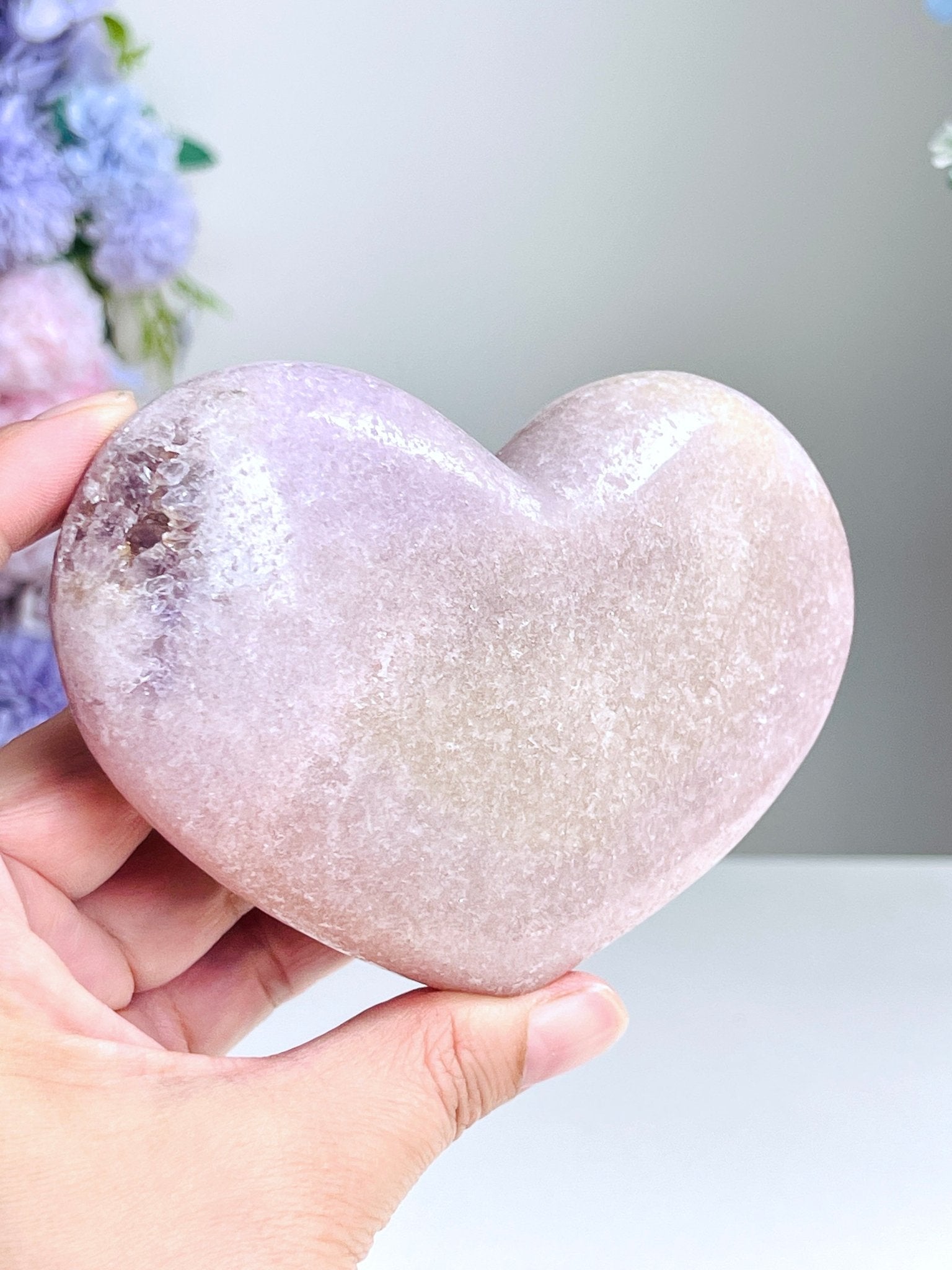 Pink Amethyst Druzy Heart – Natural Healing Crystal, Pink Amethyst Heart for Gift, Meditation, Home Decor B106 - Million Years Crystal