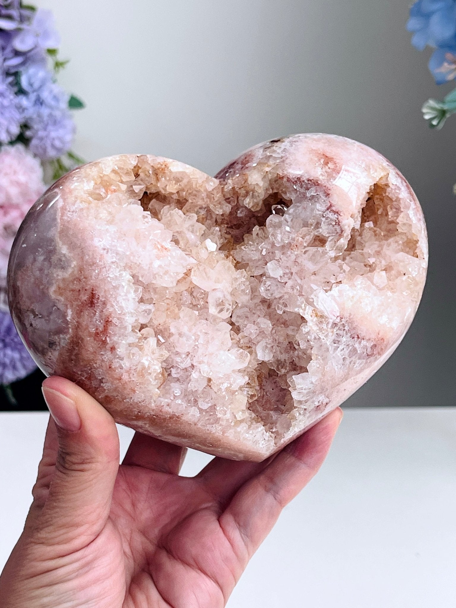 Pink Amethyst Druzy Heart – Natural Healing Crystal, Pink Amethyst Heart for Gift, Meditation, Home Decor B202 - Million Years Crystal