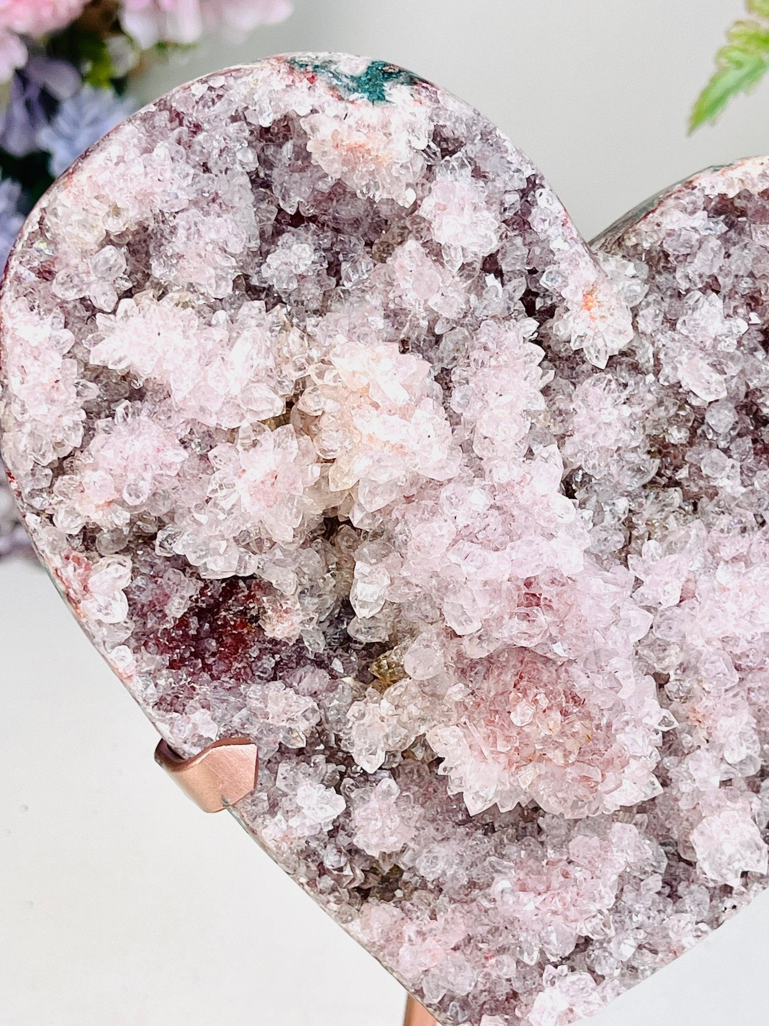 Pink Amethyst Druzy Heart on Metal Stand 1.78kg - Million Years Crystal