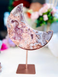 Pink Amethyst Druzy Moon Sculpture on Bespoke Stand - Million Years Crystal