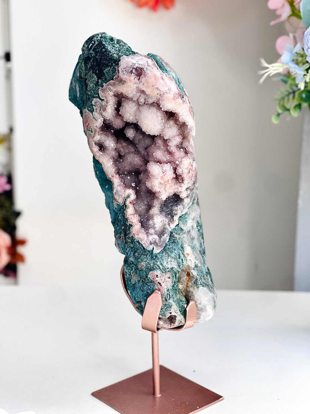 Pink Amethyst Geode Freeform on Stand – Large Statement Crystal - Million Years Crystal