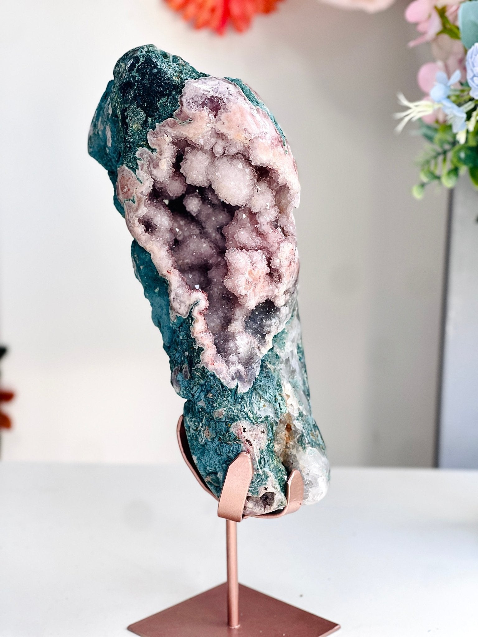 Pink Amethyst Geode Freeform on Stand – Large Statement Crystal - Million Years Crystal