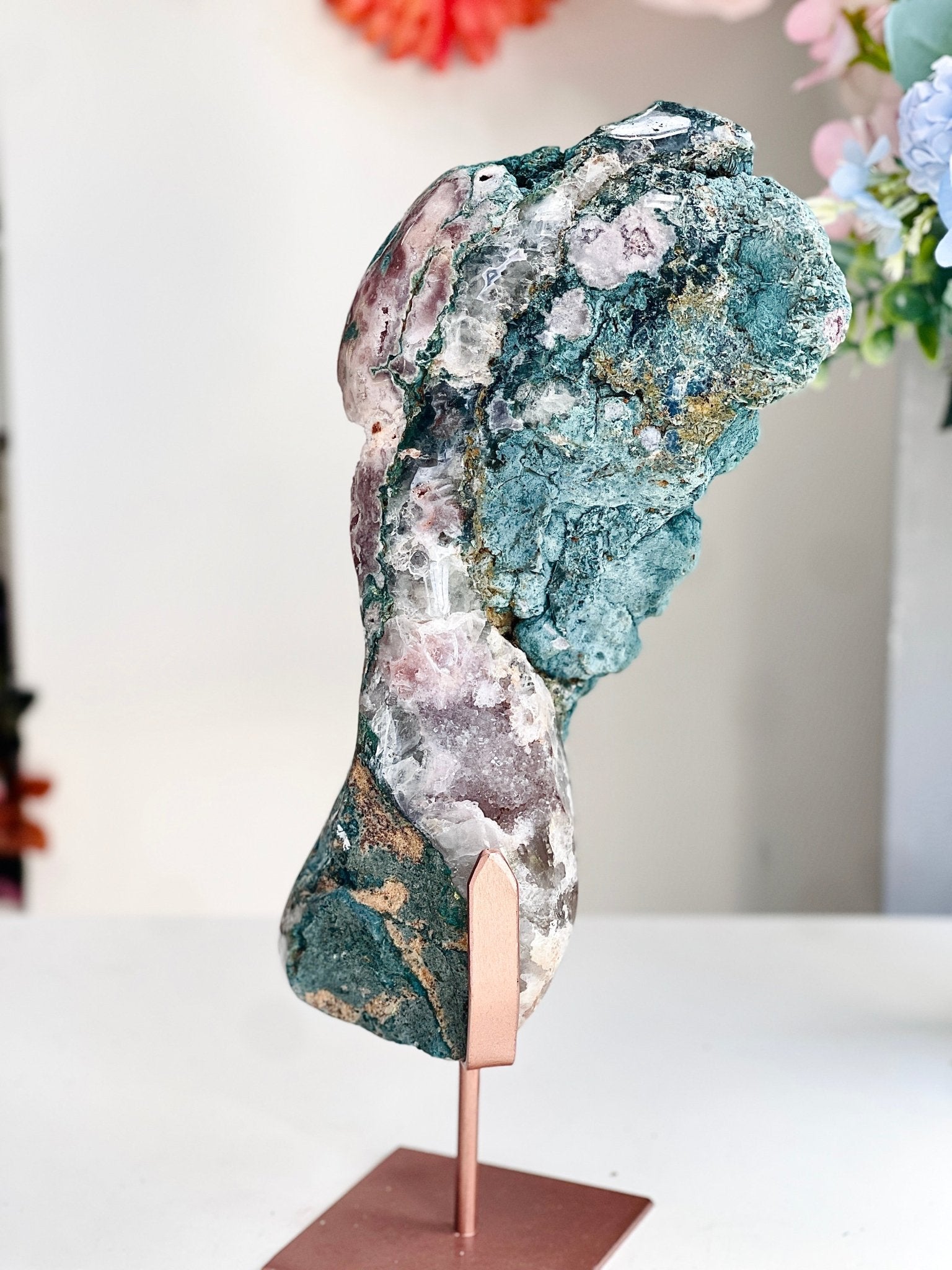 Pink Amethyst Geode Freeform on Stand – Large Statement Crystal - Million Years Crystal