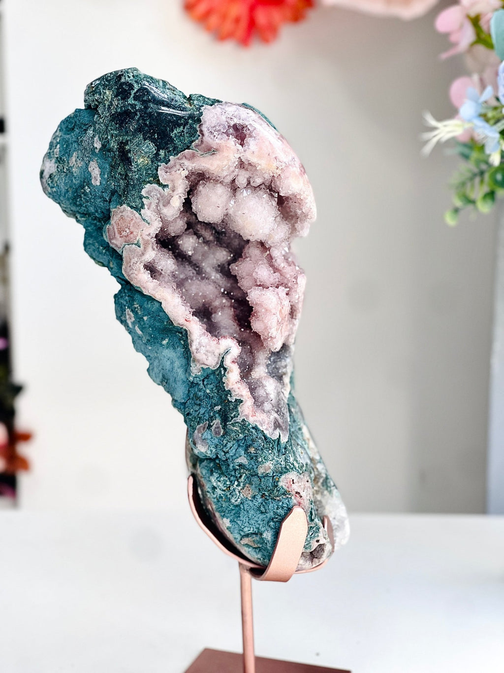 Pink Amethyst Geode Freeform on Stand – Large Statement Crystal - Million Years Crystal