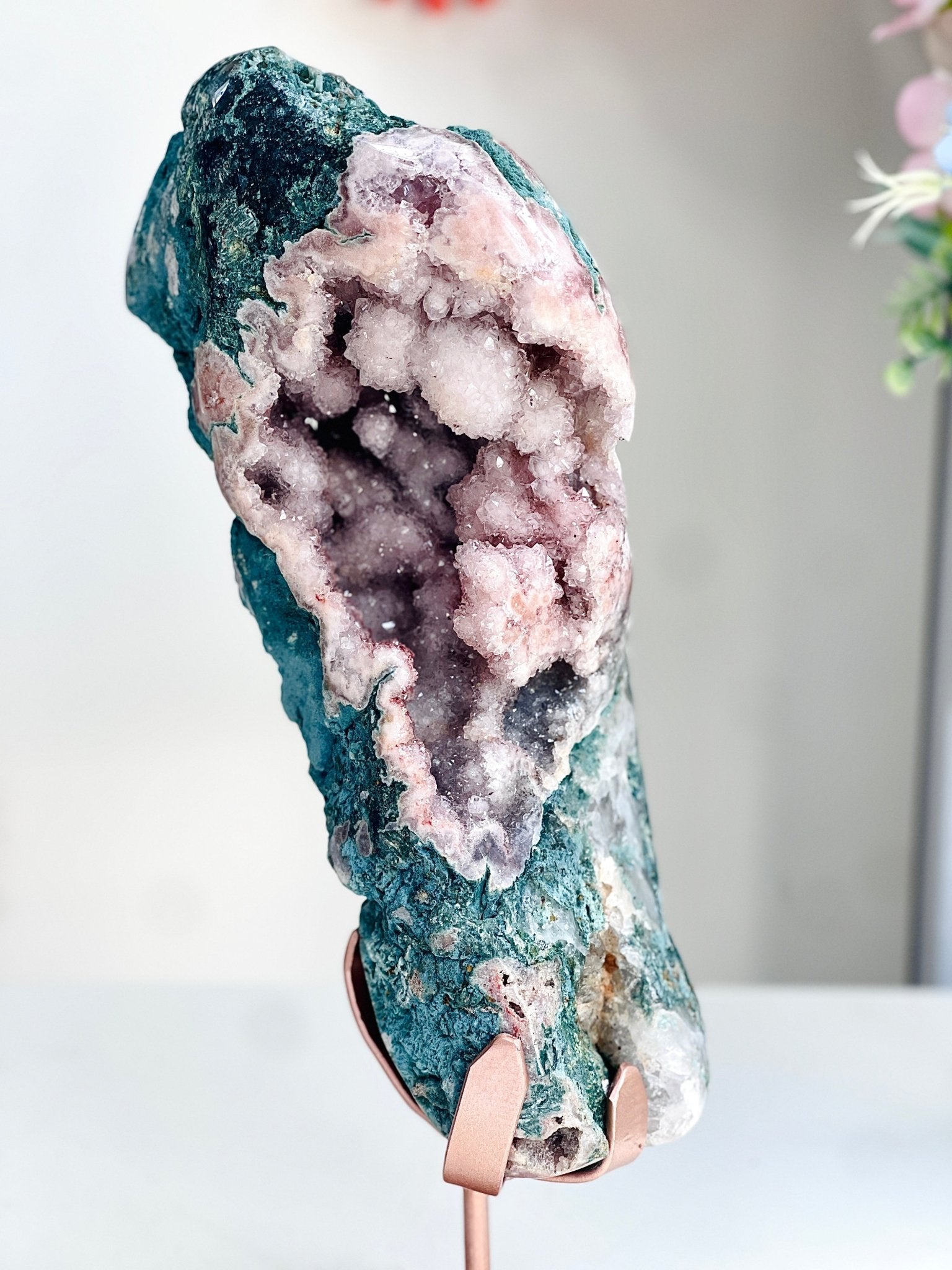 Pink Amethyst Geode Freeform on Stand – Large Statement Crystal - Million Years Crystal