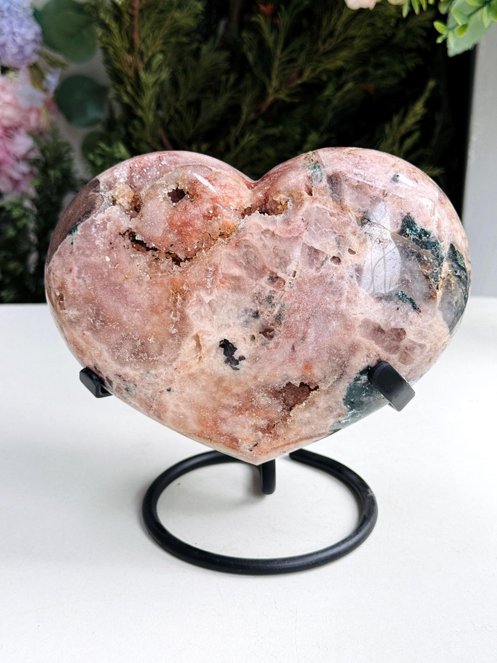 Pink Amethyst Heart, 2.1kg Statement Pink Amethyst Druzy Heart on Metal Stand, Pink Amethyst Crystal Heart, Crystal Heart, Crystal Gift, - Million Years Crystal