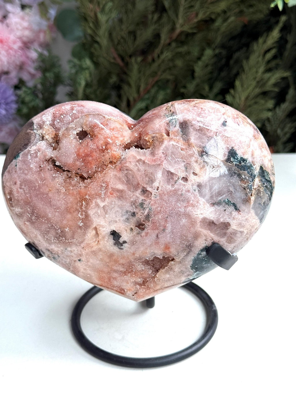 Pink Amethyst Heart, 2.1kg Statement Pink Amethyst Druzy Heart on Metal Stand, Pink Amethyst Crystal Heart, Crystal Heart, Crystal Gift, - Million Years Crystal