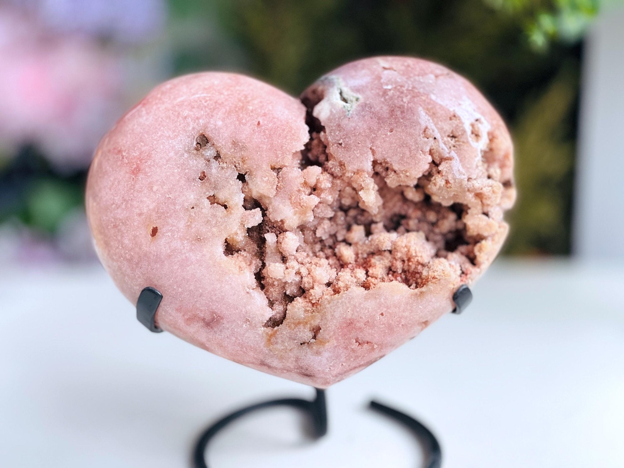 Pink Amethyst Heart, 2.9kg Statement Piece XXL Pink Amethyst Druzy Heart on Metal Stand, Pink Amethyst Crystal Heart, Crystal Gift, - Million Years Crystal